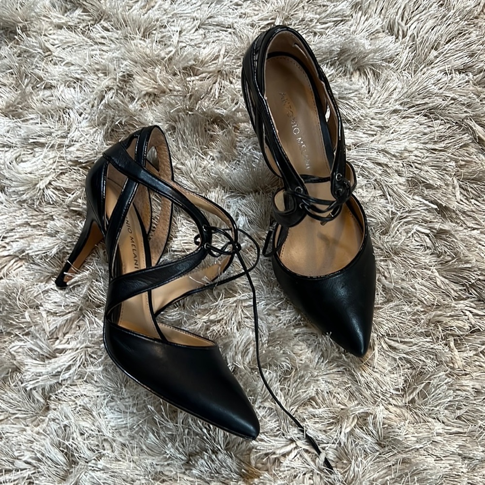 Antonio Melanie black stilettos size 6M, leather, never worn